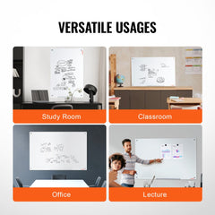 Wall-mounted 48"x32" Bostome magnetic glass whiteboard with a sleek frameless design.