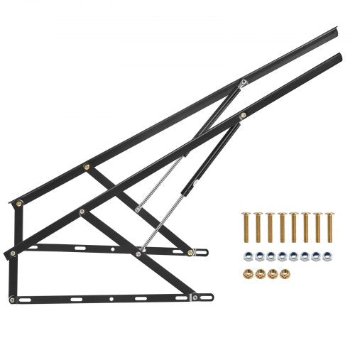 Black metal bed lift hardware kit with gas springs and mounting bolts for 59x71-inch beds.