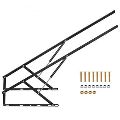 Black metal bed lift hardware kit with gas springs and included screws for 59x79-inch beds.