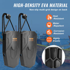 Two black 8.6" x 16" EVA boat fenders with ropes and non-slip multi-grid backs.