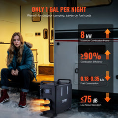 Bostome 8KW Diesel Air Heater with Bluetooth control and built-in CO alarm for vehicle heating.