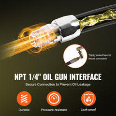 Bostome 1/4" x 50' retractable fuel hose reel with carbon steel frame and 5800 PSI rating.