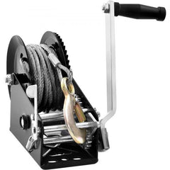 Bostome hand winch with 33ft steel cable and two-way ratchet for reliable towing capacity.