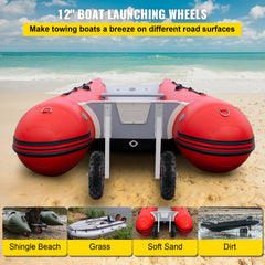 Bostome 12" inflatable boat launching wheels with durable aluminum frame and 600 lbs capacity.