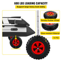Bostome 12" inflatable boat launching wheels with a 600 lbs capacity and durable aluminum frame.