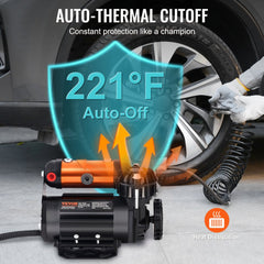 Bostome 150PSI onboard air compressor kit with auto thermal cutoff at 221°F and portable tire inflator.