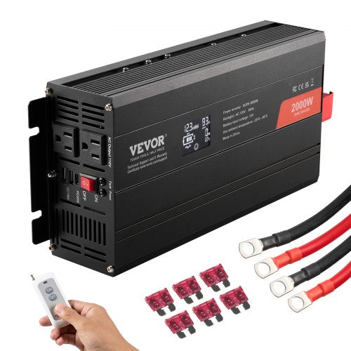 Bostome 2000W Pure Sine Wave Inverter with multiple outlets and LCD display for power management.