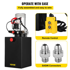 Bostome 12V DC double acting hydraulic pump with 12-quart reservoir and 3200 PSI capacity.