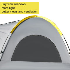 Grey truck bed tent for 6.4-6.7 ft pickups with sky-view windows and yellow accents.