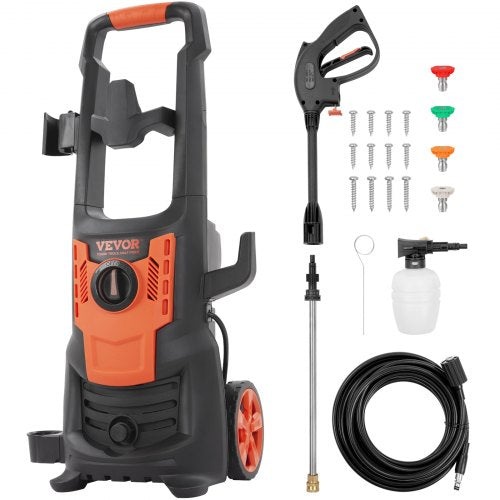 Electric pressure washer with 2150 PSI, 1.8 GPM flow, and four quick-connect nozzles.