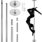 Portable silver dancing pole kit with 45mm diameter and adjustable height from 88 to 111 inches.