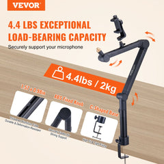 Bostome microphone boom arm with desk mount, featuring adjustable 360° rotation and sturdy design.