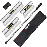 Set of three stainless steel drywall skimming blades in 10", 24", and 32" sizes.