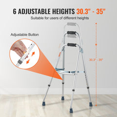 Silver folding hemi walker with adjustable height from 30.3 to 35 inches and one-arm support.