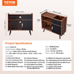 3-tier wooden record player stand with sliding door, angled design, and 68 kg capacity.