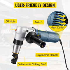 Bostome Electric Metal Nibbler with 625W motor, 1000RPM speed, and 4mm cutting capacity.