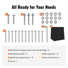 Heavy duty 8.5FT firewood rack with tubular steel frame and waterproof cover, shown with assembly hardware.