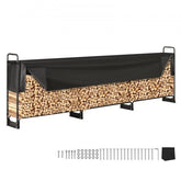 Heavy duty outdoor firewood rack with waterproof cover, measuring 152" x 14.2" x 46.1".