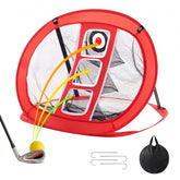 Portable pop-up golf chipping net with three targets for indoor or outdoor practice.