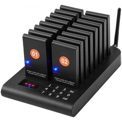 Bostome Restaurant Pager System with 16 black buzzers and a 500m wireless range.