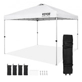 White 10x10ft pop-up canopy tent with waterproof fabric and adjustable steel frame.