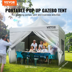 Bostome 10x10 pop up canopy tent with removable sidewalls and wheeled storage bag.