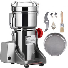 Stainless steel electric grain mill grinder with swing design and 700g capacity for efficient grinding.