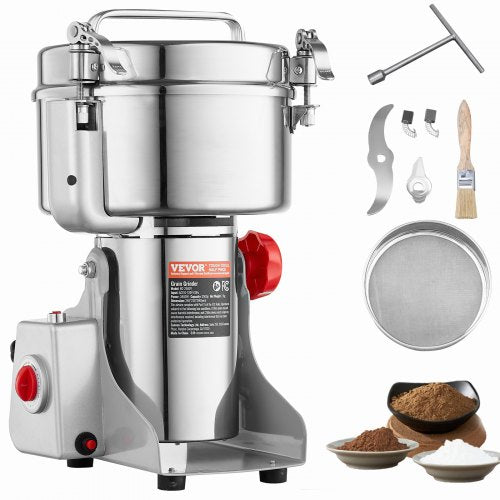 Bostome 2000g commercial electric spice grain mill grinder with stainless steel blades and swing design.