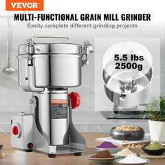Bostome 2000g commercial electric spice grain mill grinder with stainless steel blades and swing design.