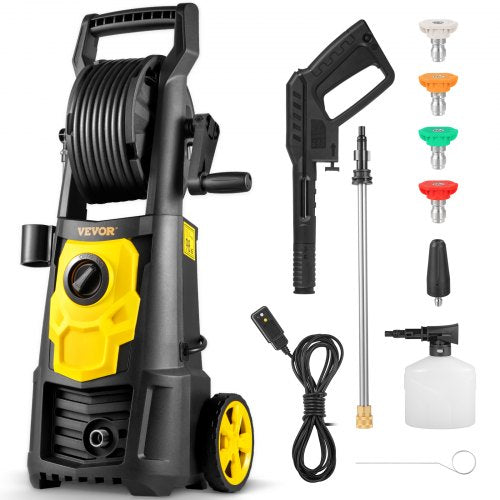Bostome Electric Pressure Washer with 2000 PSI, 1.65 GPM, five nozzles, and foam cannon.