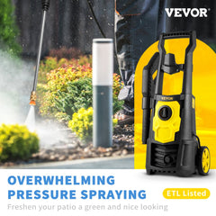 Bostome 2000 PSI Electric Pressure Washer with a 30ft hose and five interchangeable nozzles.