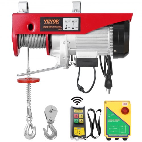 Bostome Electric Hoist Crane Winch with wireless remote control and braided steel cable.