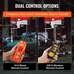Bostome Electric Hoist Winch with wireless and wired remote, capable of lifting 2200 lbs.