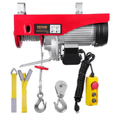 Red VEVOR 440lbs electric hoist winch with 40ft cable, wired control, hook, and straps.