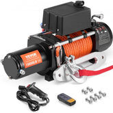 Bostome 10,000 lb electric truck winch with synthetic rope and waterproof matte black finish.