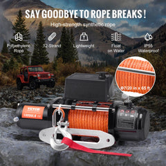 Bostome 10,000 lb electric truck winch with synthetic rope and waterproof matte black finish.