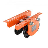 Orange 2200 lbs manual trolley with black wheels for PA200-PA500 hoists.