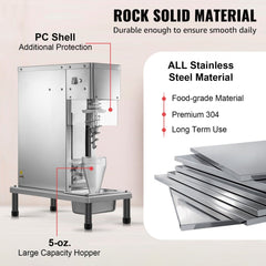 Stainless steel frozen yogurt blending machine with large hopper and PC shell.