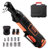 Cordless electric ratchet wrench set with 12V motor and 9 sockets for various tasks.