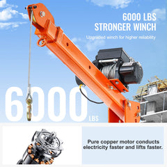 Electric pickup truck crane hoist with 2200 lbs capacity and 360° swivel for easy lifting.
