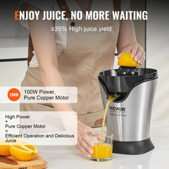 Stainless steel electric citrus juicer with a single cone for oranges, lemons, and grapefruits.