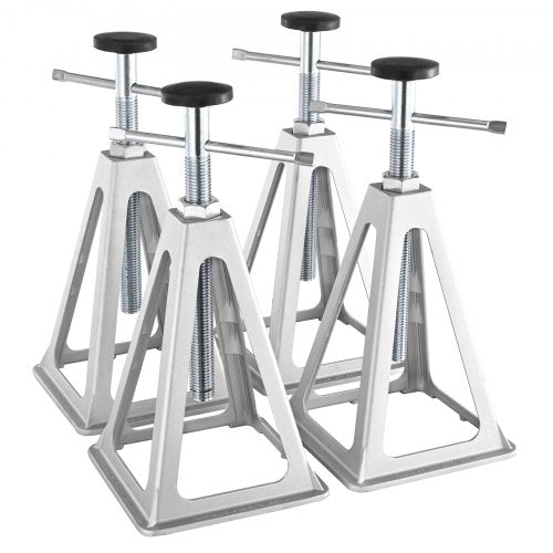 Four aluminum RV stabilizer jacks with adjustable height from 11 to 17 inches and 6000 lbs capacity.