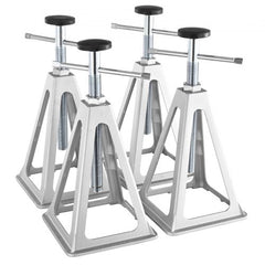 Four aluminum RV stabilizer jacks with adjustable height from 11 to 17 inches and 6000 lbs capacity.