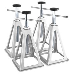 Bostome RV stabilizer jacks in a 4 pack, aluminum, adjustable height from 11 to 17 inches.