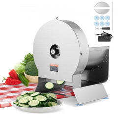 Bostome Commercial Electric Vegetable Slicer with adjustable thickness and stainless steel blades.