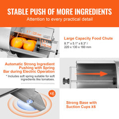 Electric vegetable slicer with adjustable thickness and durable stainless steel blades.
