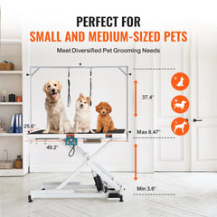 Bostome 50" electric pet grooming table with height adjustment and stainless steel construction.
