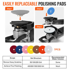 Bostome 4-inch wet stone polisher with adjustable speed control and multi-grit polishing pads.