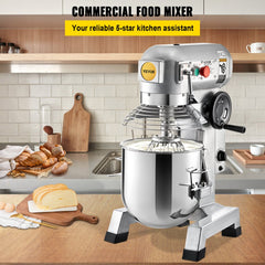 Bostome 15Qt commercial food mixer with stainless steel bowl and three speed settings.