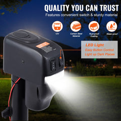 Black electric trailer jack with 4000 lbs capacity, LED light, and 9.84-33.85in height adjustment.